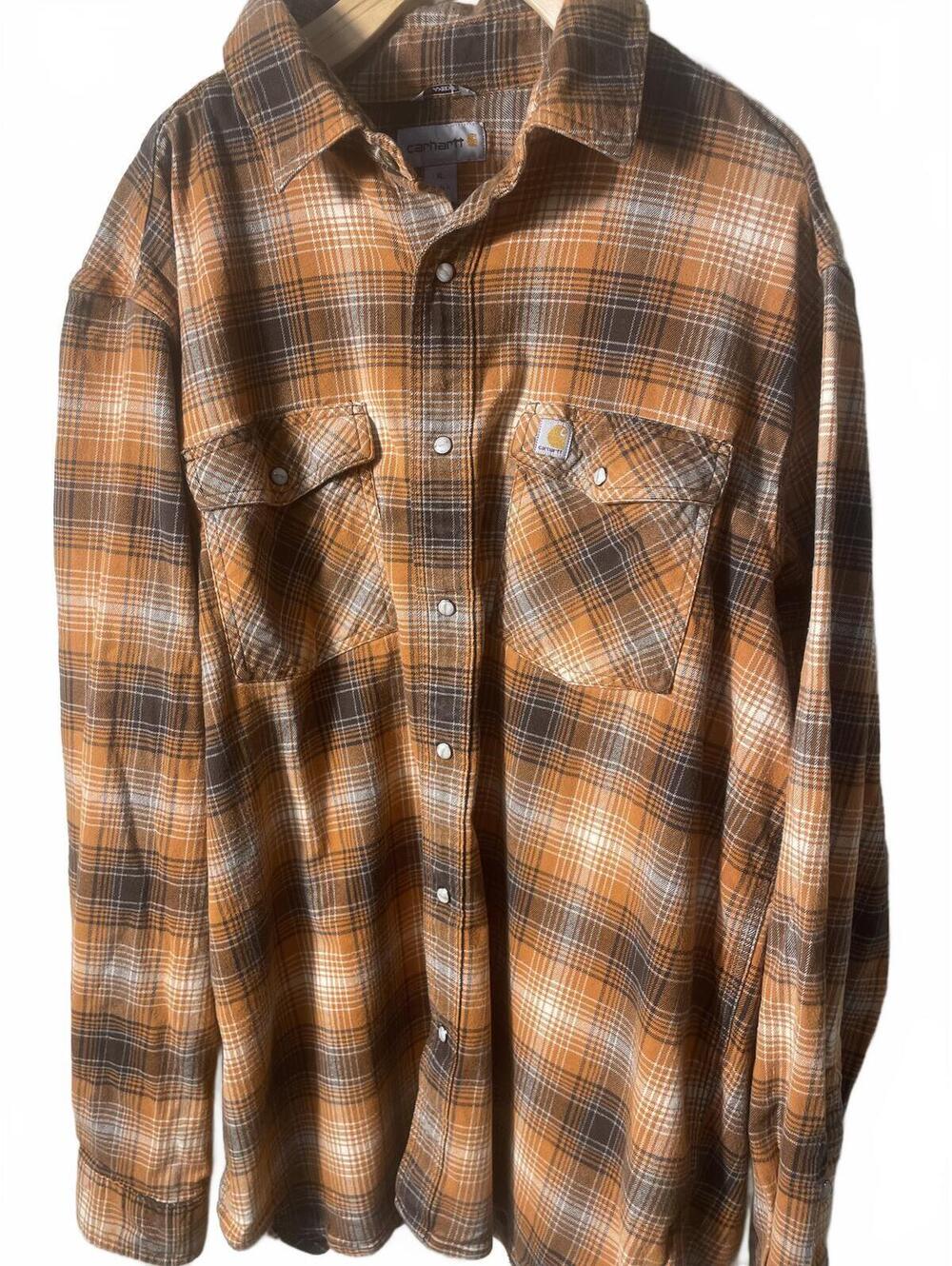 Carhartt Men's Plaid Flannel Shirt Button Up XL Brown Orange Western EUC